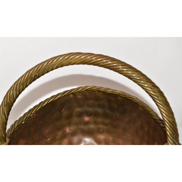 Brass 50s Ramon Ramirez Style Arts & Crafts Heavy Brass Basket Planter Hammered Patina For Sale - Image 8 of 14