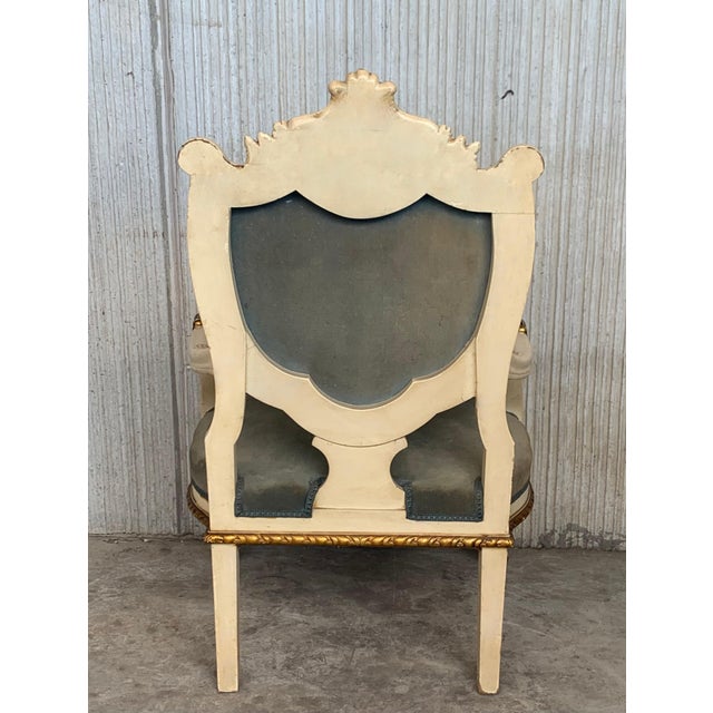 Mid 19th Century Pair of Venetian Hand Painted Armchairs in White Antique Painting and Giltwood For Sale - Image 5 of 18