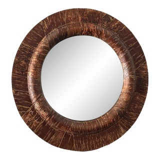 Vintage Round Wood Mirror For Sale