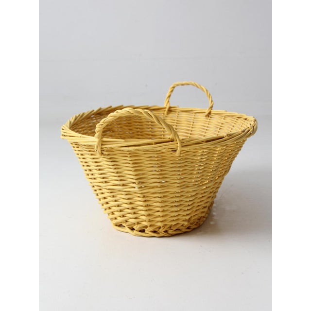 Vintage Painted Yellow Wicker Laundry Basket For Sale - Image 6 of 13