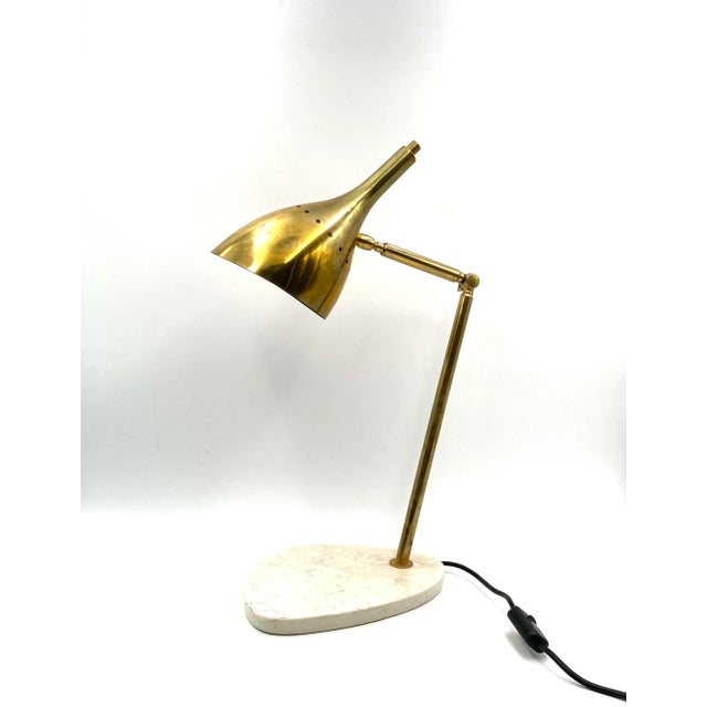 Golden Brass Table or Desk Lamp with Carrara Marble Base, Italy, 1980s For Sale - Image 18 of 18