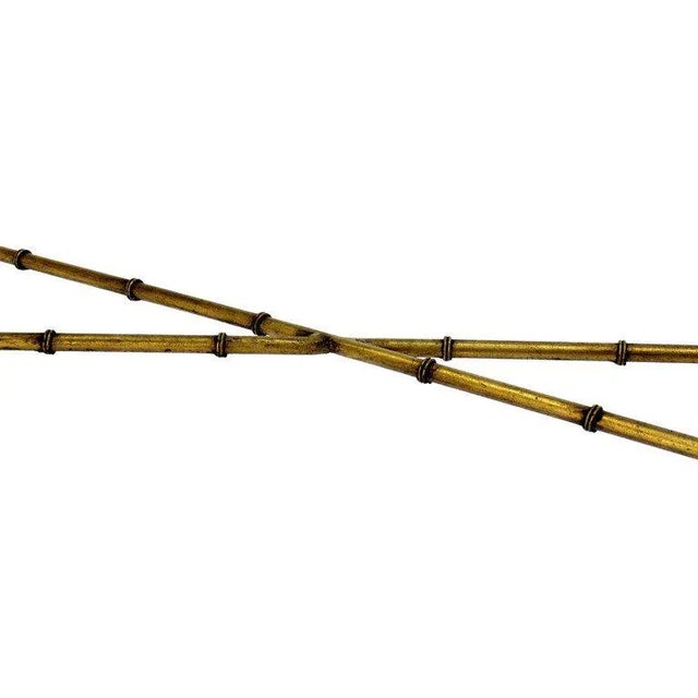 Ornamental & Decorative Materials Mid Century Modern X Base Rectangular Gilt Faux Bamboo Glass Top Coffee Table For Sale - Image 7 of 11