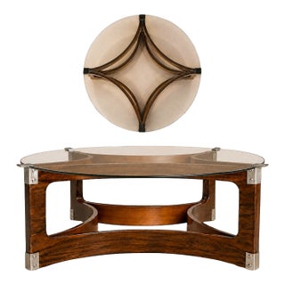 Brazilian Modern Round Coffee Table in Bent Rosewood and Glass by Novo Rumo, Brazil, 1960s For Sale