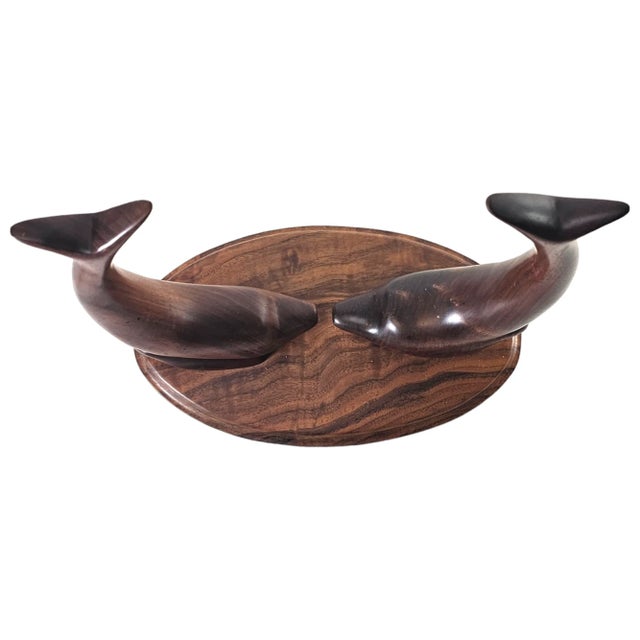 Vintage Hand Carved Dolphin Sculpture Walnut MCM Figurine Dolphin Figure 14" For Sale - Image 4 of 7