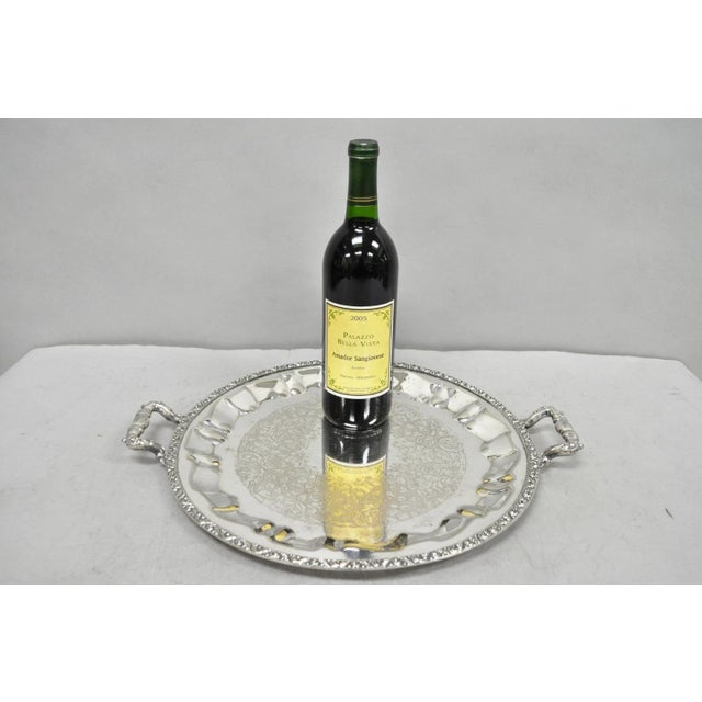 Vintage Victorian Style Silver Plated Round Twin Handle Bar Serving Platter Tray. Circa Mid 20th Century. Measurements:...