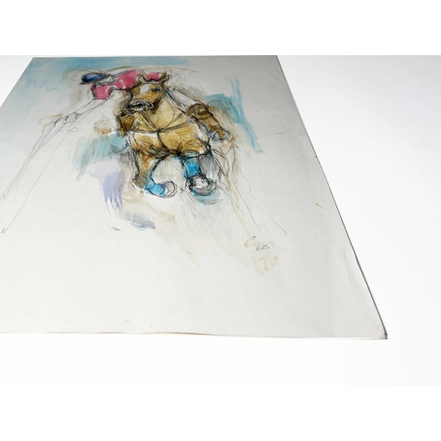 Mid-Century Modern Vintage Abstract Horse Painting Contemporary "Study of a Polo Pony" Mixed Medium Watercolor on Paper, 1990s For Sale - Image 3 of 9