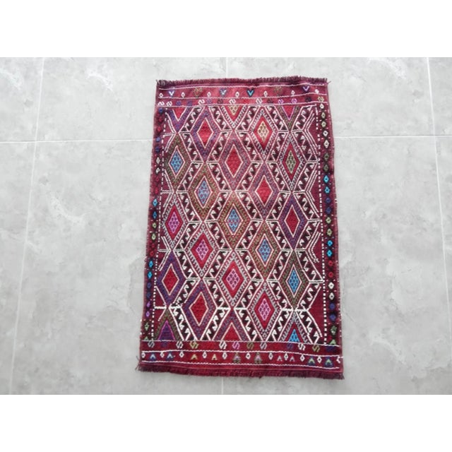Turkish Vintage Geometrical Turkish Cicim Kilim Rug 1′10″ × 2′9″ For Sale - Image 3 of 8