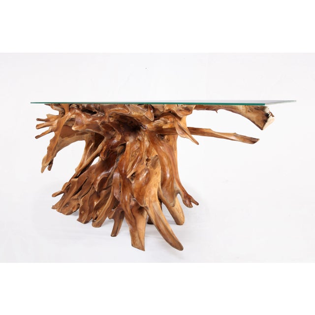 Contemporary Naturel Teak Root Console Table, 84" Long Light Brown For Sale - Image 3 of 6