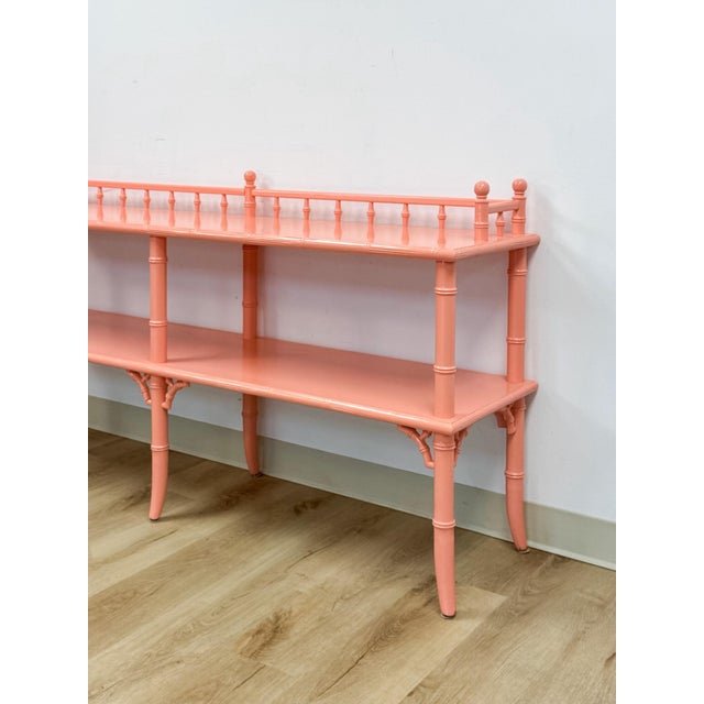Vintage Console Table Thomasville Allegro Style Pink Faux Bamboo Hollywood Regency For Sale - Image 9 of 14