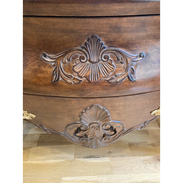 Vintage Italian Carved Wood Bombe Dresser With Marble Top For Sale - Image 4 of 9