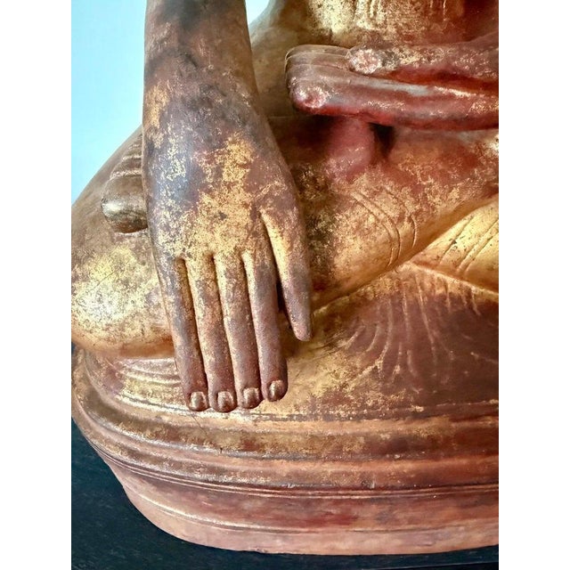 Brown Antique Burmese Lacquer Wood Shan Style Buddha Statue For Sale - Image 8 of 18