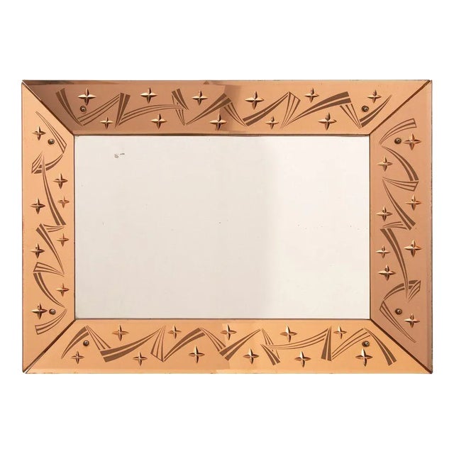 French Art Deco Mirror with Peach Glass Border, 1930 For Sale