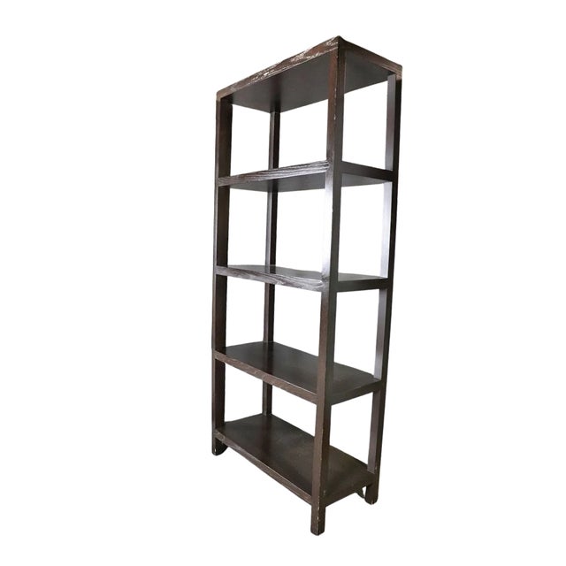 Modern Pair Dessin Fournir Tall Dark Stain Wood Etageres For Sale - Image 3 of 5