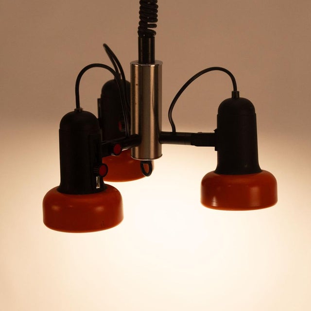 Orange Three-Point Adjustable Pendant Lamp, 1970s For Sale - Image 9 of 10