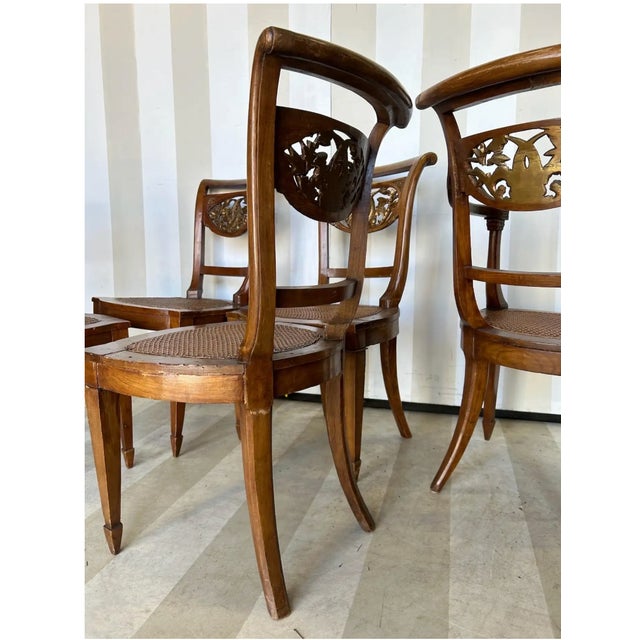 Neoclassical Early 19th Century Set of 5 Italian Neoclassical Dining Room Chairs With Giltwood Dolphin Backs For Sale - Image 3 of 4