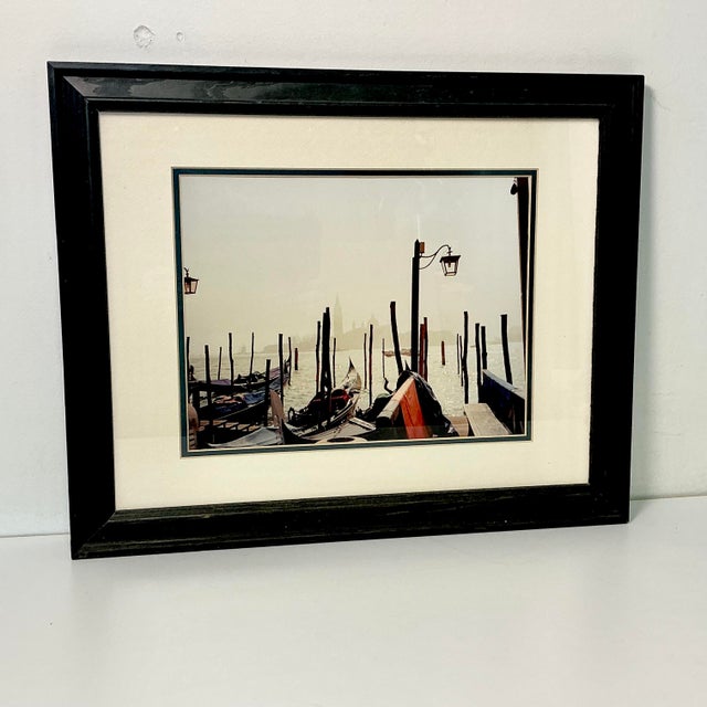 Boho Chic 1980s Vintage Italian Coastal Venus Gondolas at Dock Framed Photography For Sale - Image 3 of 14