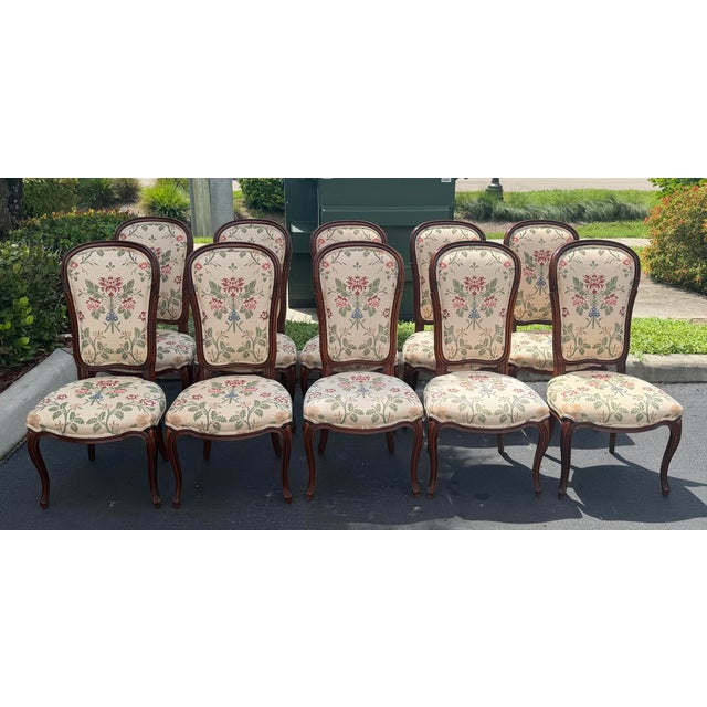 John Widdicomb Vintage John Widdicomb Floral Upholstered Dining Chairs, Set of 12 For Sale - Image 4 of 17