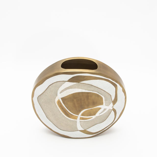 Metal Modern Vase in Shagreen With Mother of Pearl and Brass Details by R&y Augousti For Sale - Image 7 of 10