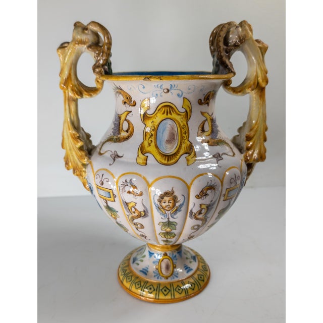 Baroque 20th Century Renaissance Revival Italian Majolica Maiolica Faience Urn or Vase For Sale - Image 3 of 14