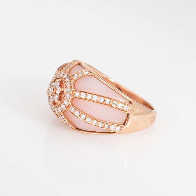 Pink Opal Diamond Ring Sz 7 Estate 14k Rose Gold Wide Band Fine Jewelry For Sale - Image 4 of 7