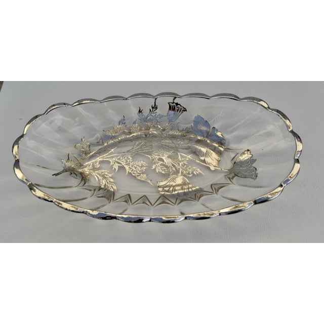 1950s Mid 20th Century Floral Scalloped Edge Dish W/Silver Overlay For Sale - Image 5 of 13