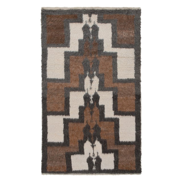 Textile 1950s Vintage Tulu Shag Rug in Brown, Gray & White Geometric Pattern For Sale - Image 7 of 7