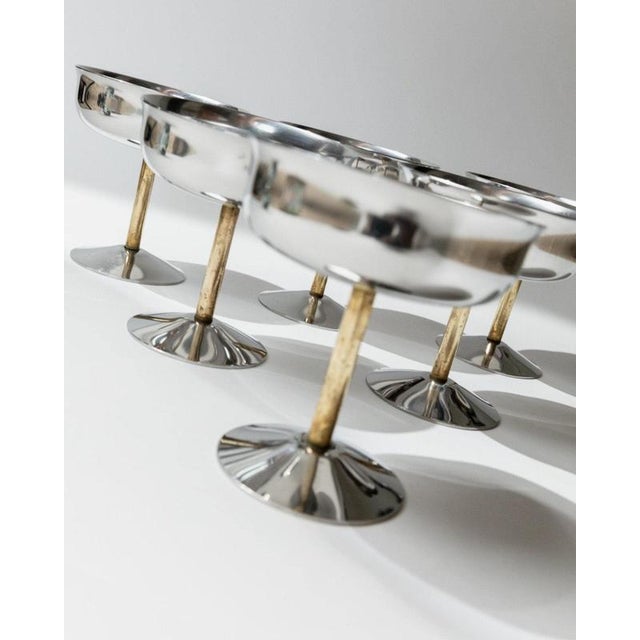Metal Vintage Champagne Bowls in Stainless Steel with Golden Stem, Italy, 1970s, Set of 6 For Sale - Image 7 of 11