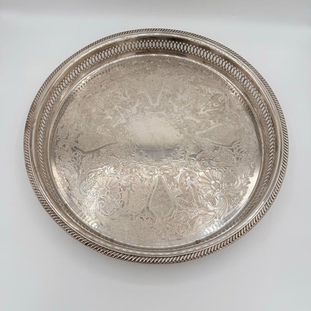 Mid-Century f.b. Rogers Silverplate Cocktail & Serving Tray With Pierced Gallery For Sale - Image 9 of 9