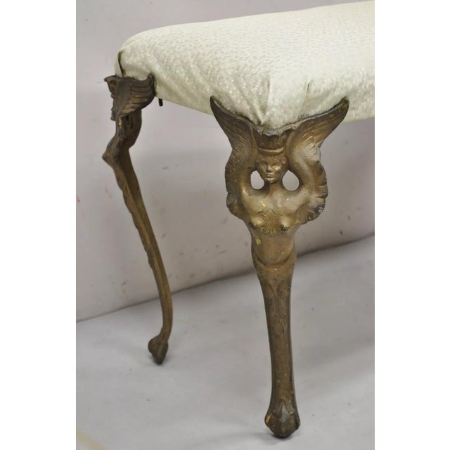Early 20th Century Antique French Art Deco Figural Bench With Cast Iron Winged Women Legs For Sale - Image 10 of 11