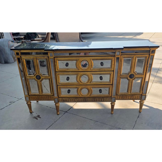 Mirrored Buffet Cabinet With Black Stone Top For Sale - Image 4 of 13