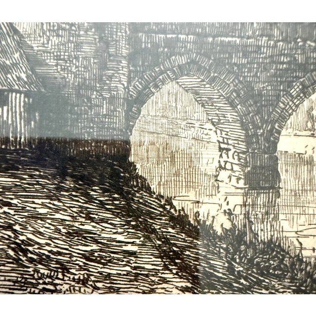 Antique 1887 Original Framed Ernest George “Ancient Bridge & City Wall” Copper Plate Etching For Sale - Image 4 of 12