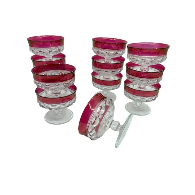 Vintage Indiana Glass Kings Crown Cranberry Champagne Sherbet Glasses- A Set of 12 For Sale In New York - Image 6 of 11