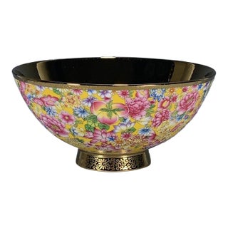 Chinese Yellow Ground Millefleur Porcelain Bowl With Gilt Interior For Sale