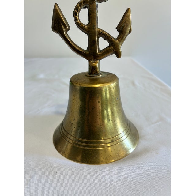 Vintage Brass Ship's Bell With Anchor and Rope Finial For Sale - Image 4 of 8