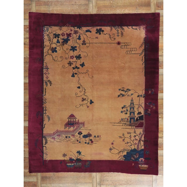 Camel Early 20th Century Antique Chinese Art Deco Rug, 09'01 X 11'02 For Sale - Image 8 of 9