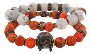 Warrior Soul Bronze Indian Chief & Jasper Beaded Bracelet Set