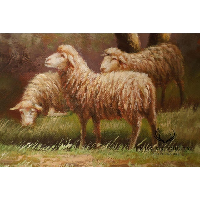 Continental Style Pair of Pastoral Landscape Paintings With Sheep For Sale - Image 15 of 18