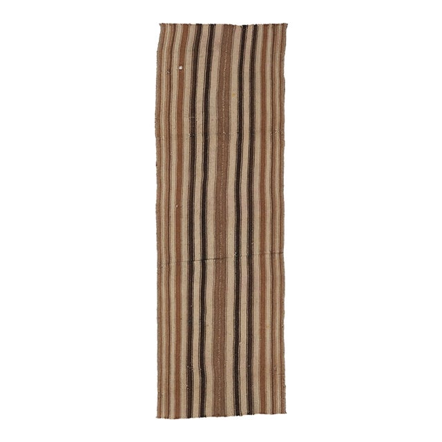 Striped Vintage Brown Kilim Runner - 2`7″ X 8`3″ Ft. For Sale