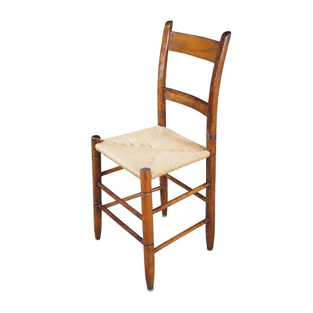 Farmhouse 2 Antique Shaker Style Maple Woven Rush Country Farmhouse Dining Side Chairs For Sale - Image 3 of 12
