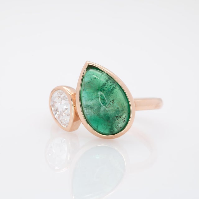 3.7Ct Zambian Emerald Ring With Lab Created Diamond: Solid 14k Gold, Size 6.75 For Sale - Image 4 of 8
