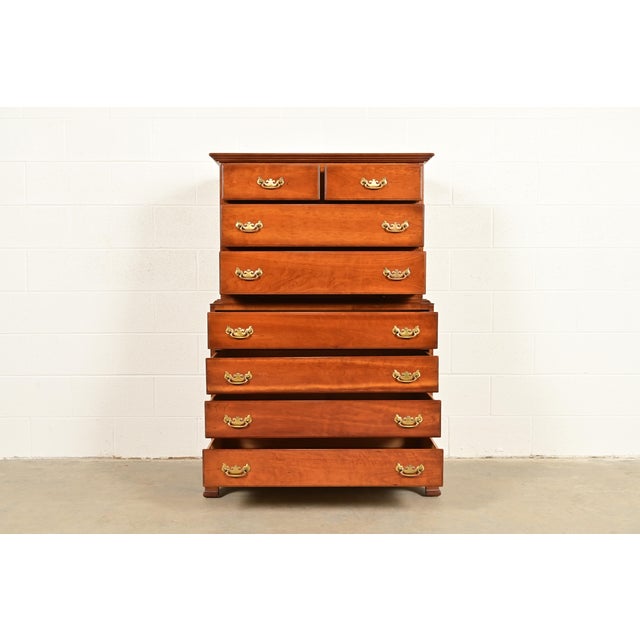 1950s L. & J. G. Stickley Georgian Solid Cherry Wood Eight-Drawer Highboy Dresser, 1957 For Sale - Image 5 of 15