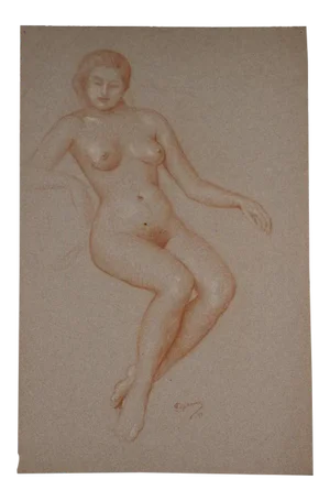 Emile Lejeune Naturalistic Female Nude Figurative Study Graphite Drawing 1951