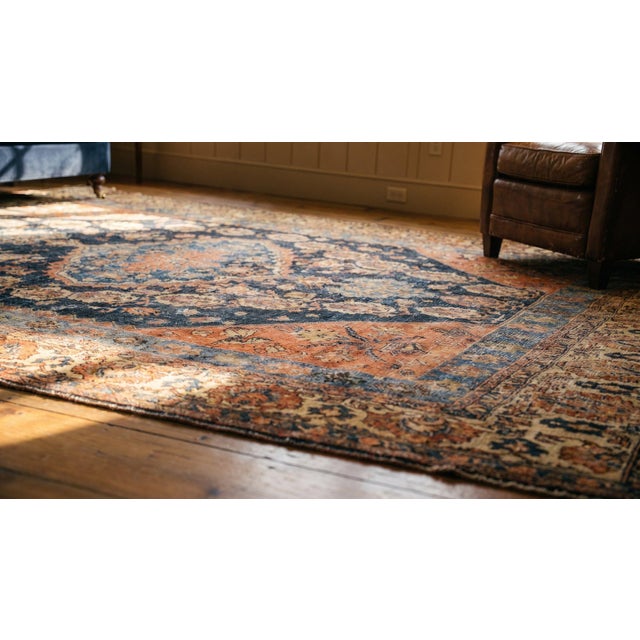1900s S. Black Salmon Medallion Tribal Antique Persian Ghashgaie Rug 5'2" X 7'4" Knotted Pile Wool Carpet For Sale - Image 12 of 14