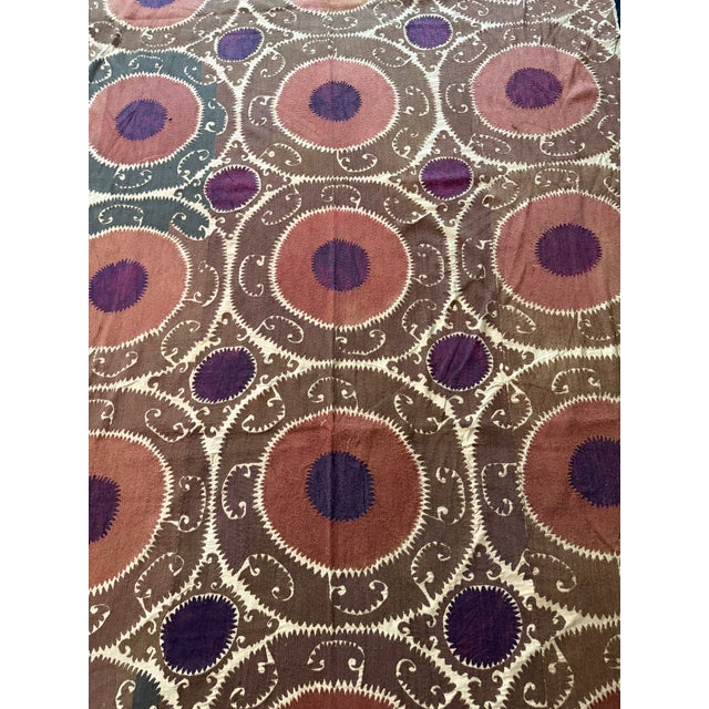 Extra Large Brown Cotton Suzani With Round Medallions For Sale - Image 10 of 10