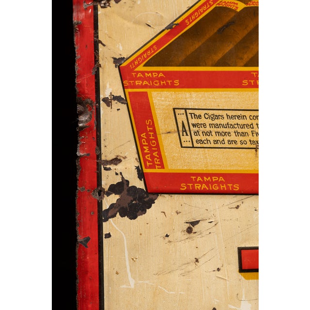 Cream Vintage "Tampa Straights" Tin Litho Cigar Advertising Sign For Sale - Image 8 of 10