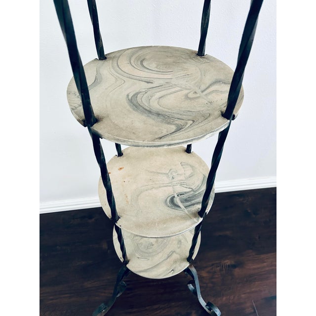 Vintage Wrought Iron and Marble 4-Tiered Etagere For Sale - Image 9 of 9