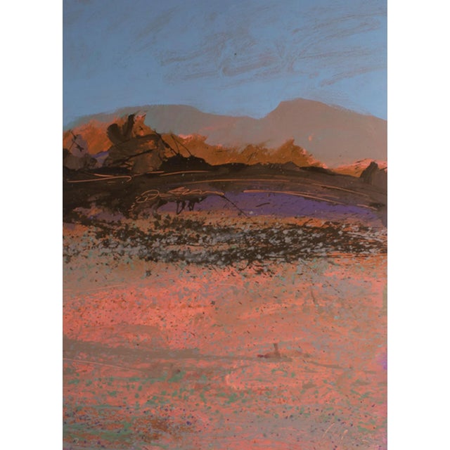 A 1980s abstract acrylic on paper landscape painting by American artist Harry Hilson (1935-2004). Gestural lines come...