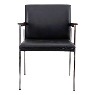 Vintage Armchair in Black Leather and Aluminum, 1960s For Sale