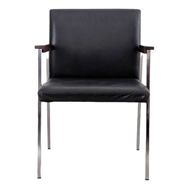 Vintage Armchair in Black Leather and Aluminum, 1960s For Sale
