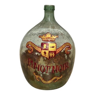 Hand Painted Antique Demi John Bottle From Normandy, France, ‘Pinot Noir’, Original Crate For Sale
